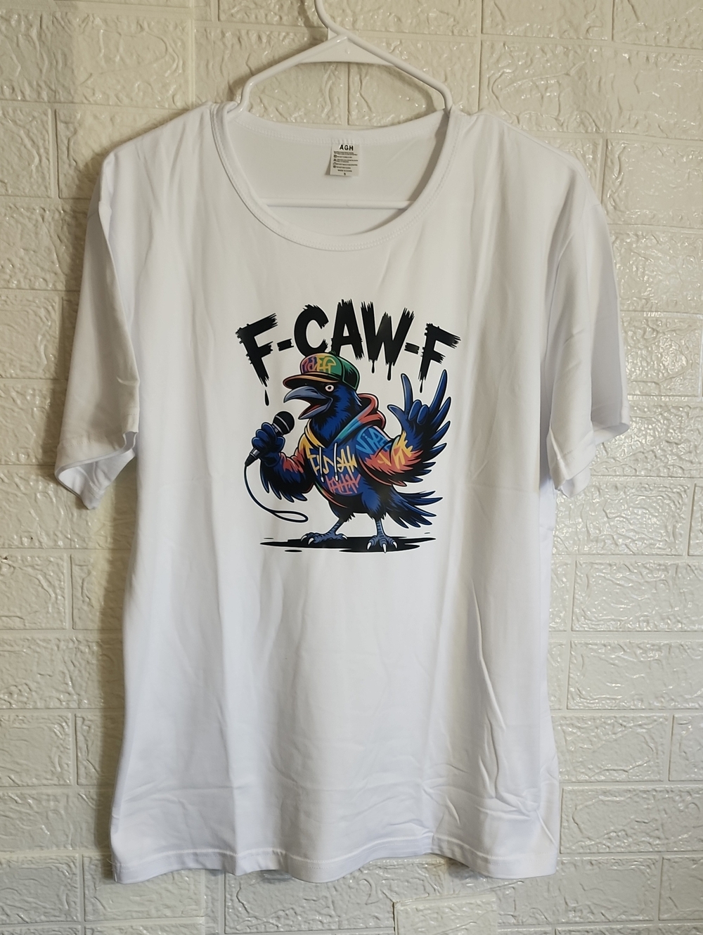 White Graphic Tee with Colorful Crow Print
